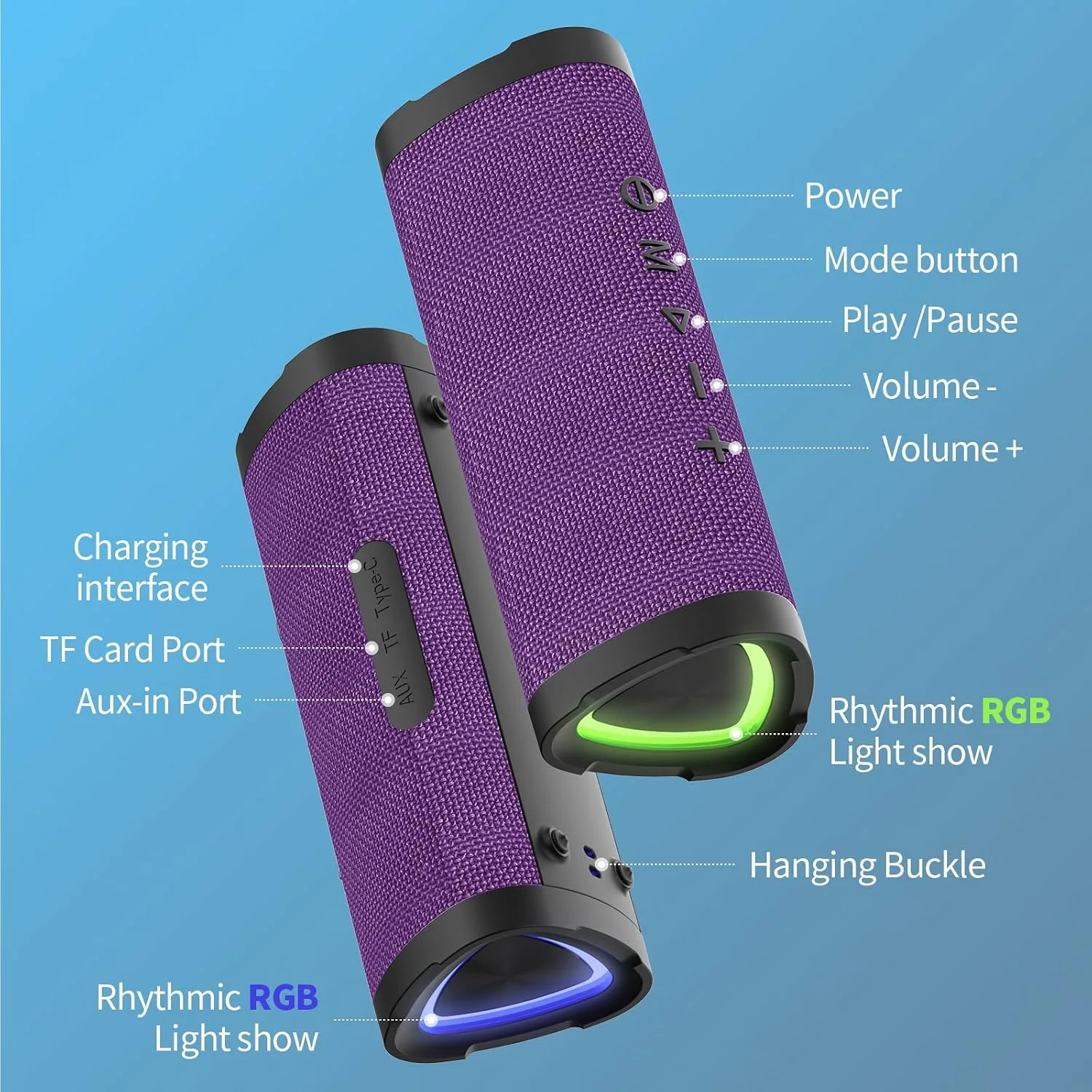 Vanzon Bluetooth Speakers V40 Portable Wireless Speaker V5.0 with 24W Loud Stereo Sound, TWS, 24H Playtime & IPX7 Waterproof, Suitable for Travel, Home&Outdoors,Hij-Purple