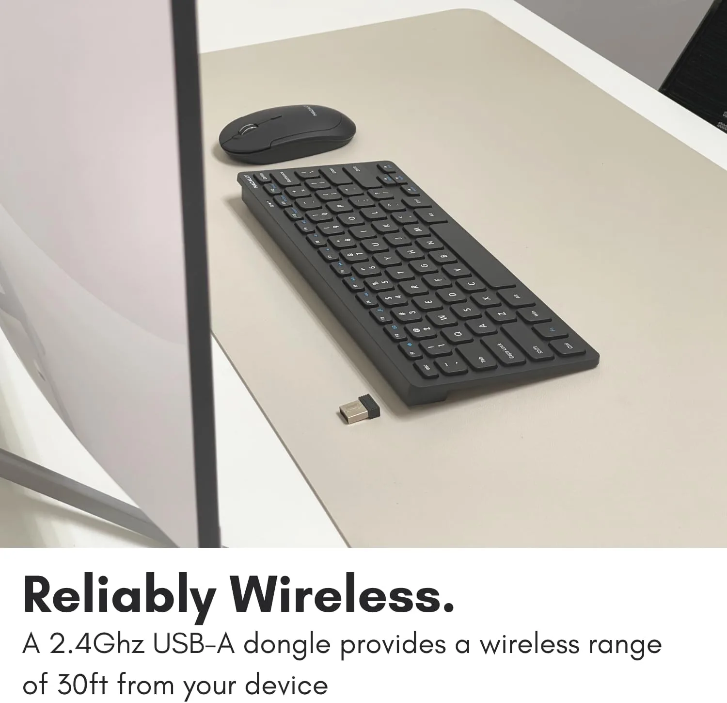 Macally Compact Wireless Keyboard - 2.4 Small Keyboard for Laptop, Desktop PC, Surface, Chromebook, Notebook, Slim Mini Key board with 2.4G Wireless USB - Portable, Ready for Travel without Number Pad