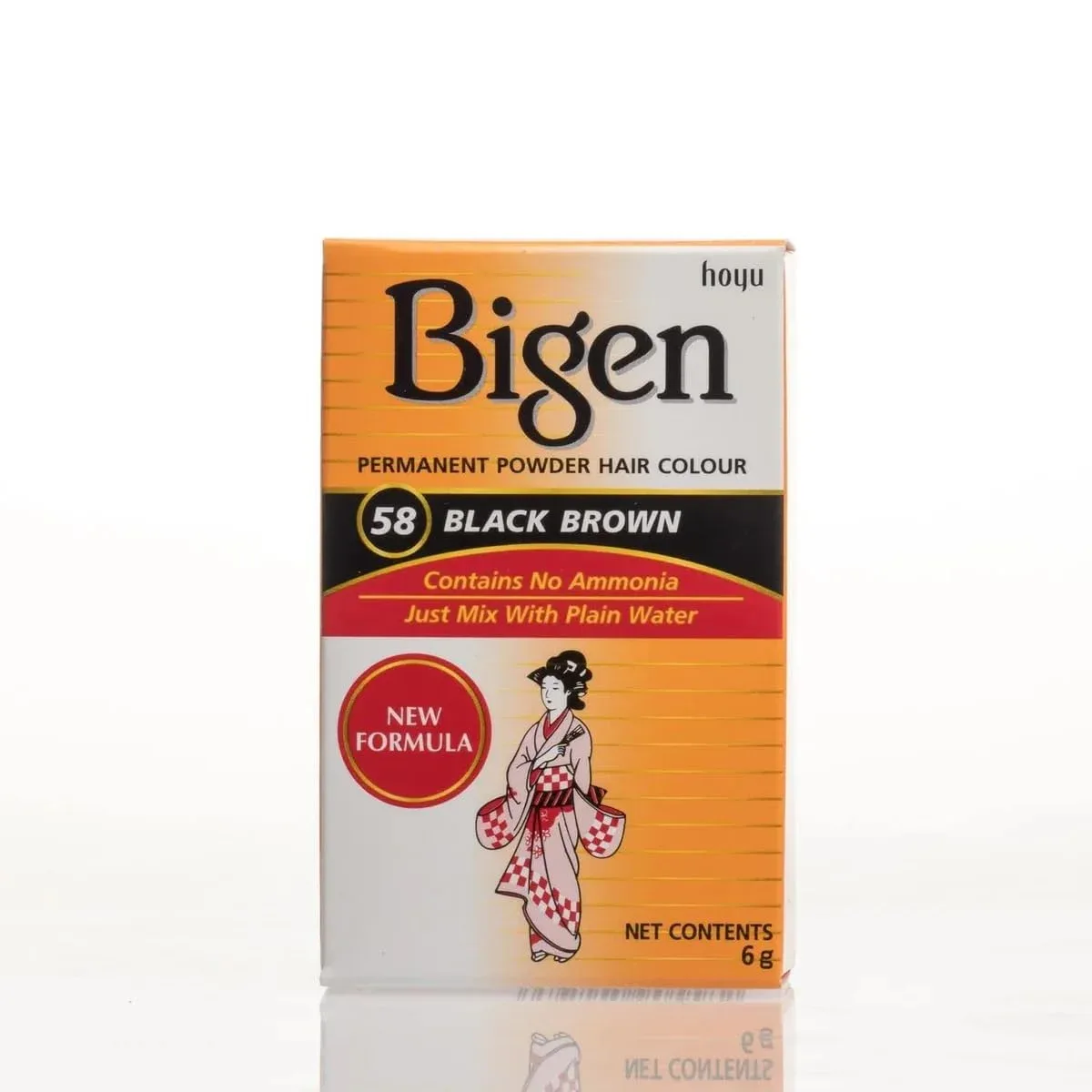 Tinte en polvo permanente para cabello Bigen 58 Negro Marrón pack 4 unidades