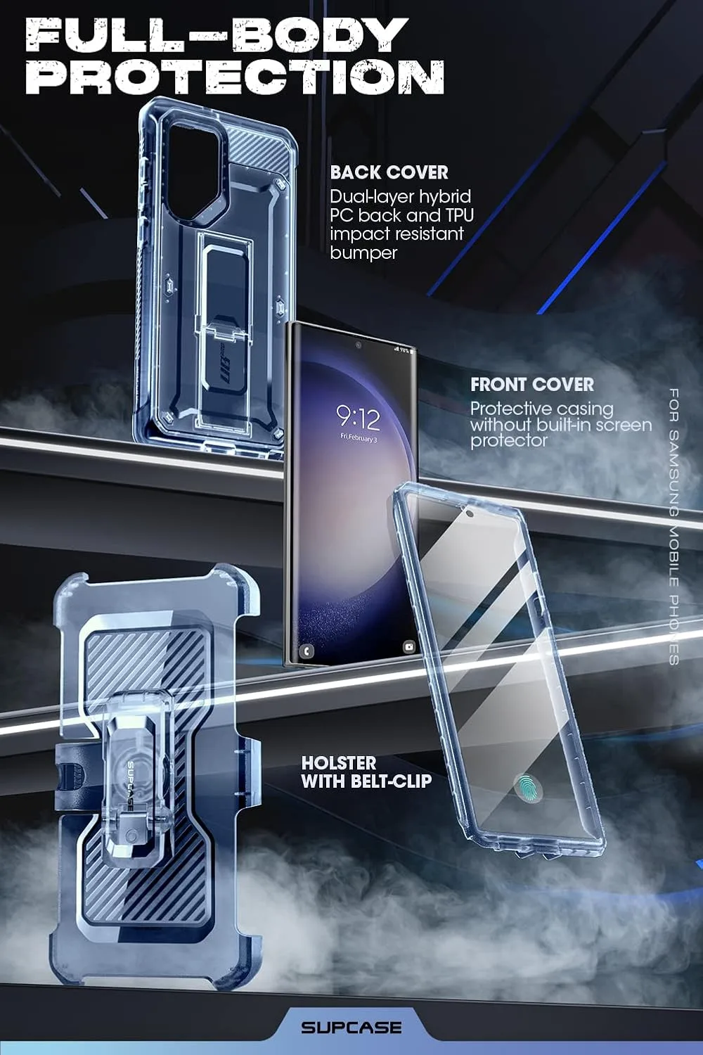 SUPCASE for Galaxy S23 Ultra Case with Built-in Screen Protector, FrostBlue