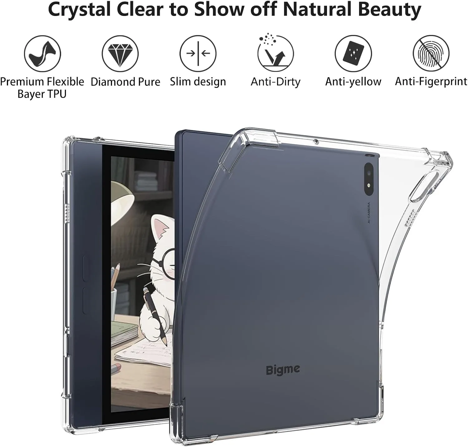 Aircawin Case for Bigme B7 Pro/Bigme 7 ePaper Case Clear,Slim Clear Cover for Bigme B7/B7 Pro E-Reader Tablet(7 inch),Shockproof Anti-Yellowing Anti-Scratch Lightwheight Soft TPU Back Shell-Crystal