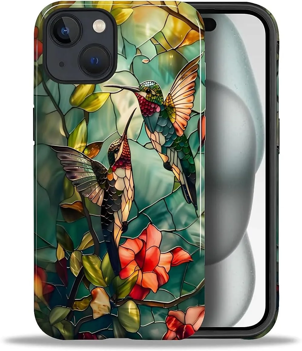 DAIZAG Case for iPhone 15,Mixed 2 Layer Design Shockproof Soft TPU Ddouble Protection Phone Case for iPhone 15-Gorgeous Hummingbird