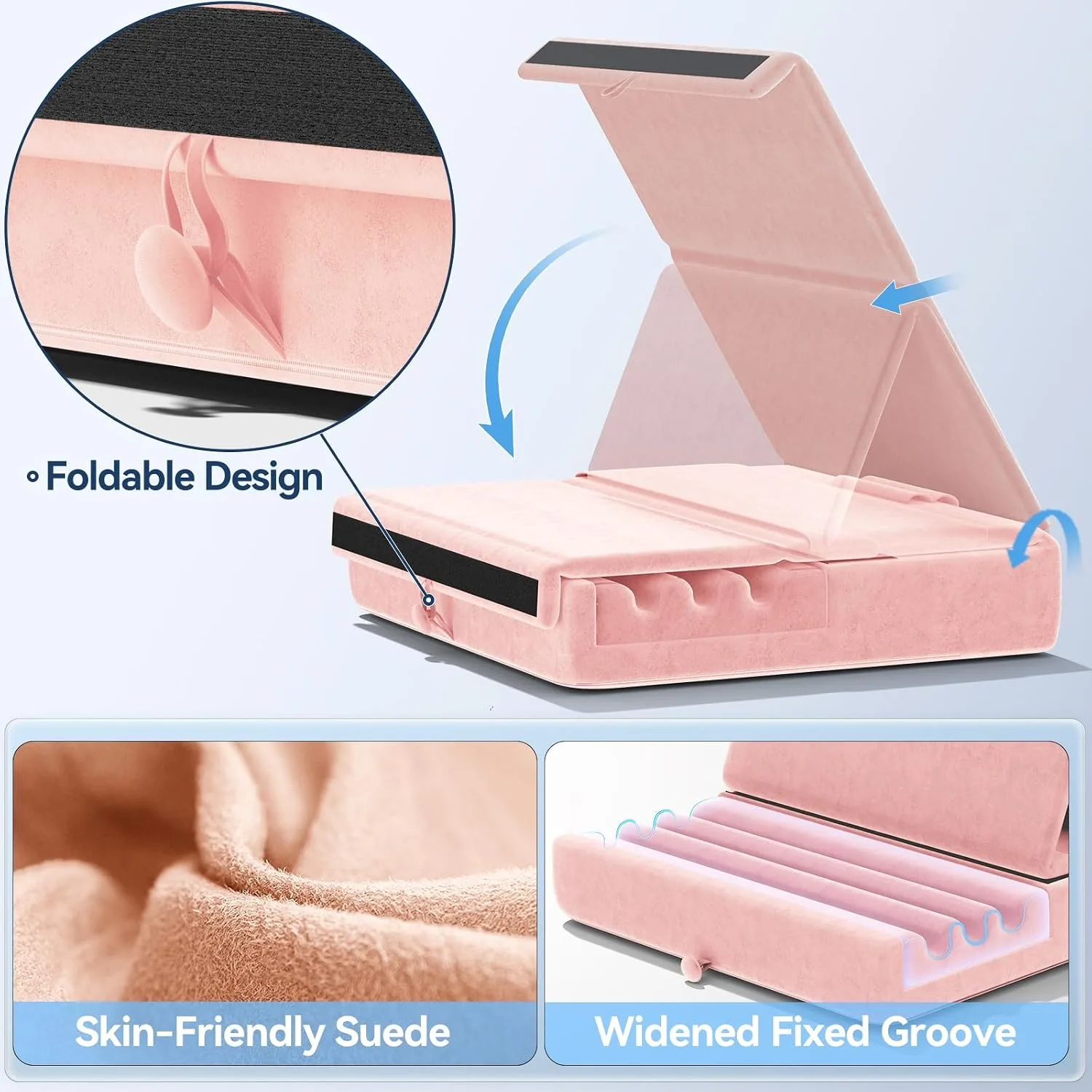 KDD Tablet Pillow Holder, Foldable iPad Stand for Lap, Bed and Desk -Tablet Soft Pad Dock with Pocket & Stylus Mount Compatible with iPad Pro 12.9, 10.5, 9.7 Air Mini 6 5 4 3, Galaxy Tab, E-Reader