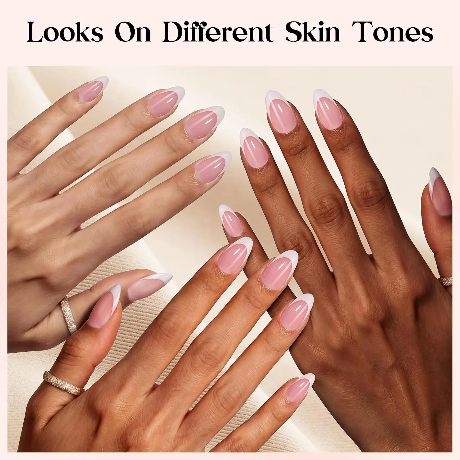 Beetles French Tip Press On Nails, 96-Piece Short Almond, 16 Sizes