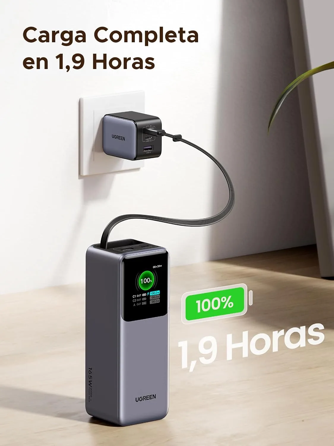 UGREEN Nexode 20000mAh 165W Power Bank for MacBook Pro 16, Built-in Cable