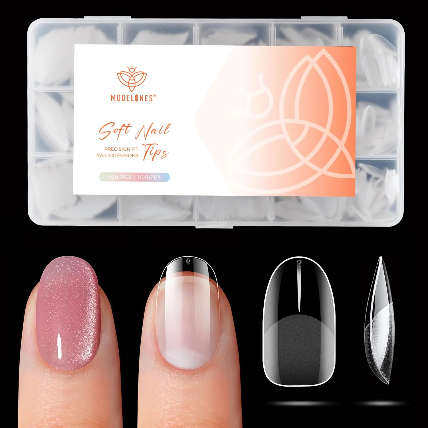 Modelones Extra Short Oval Nail Tips 360pcs Pre-etched Round Nail Extension