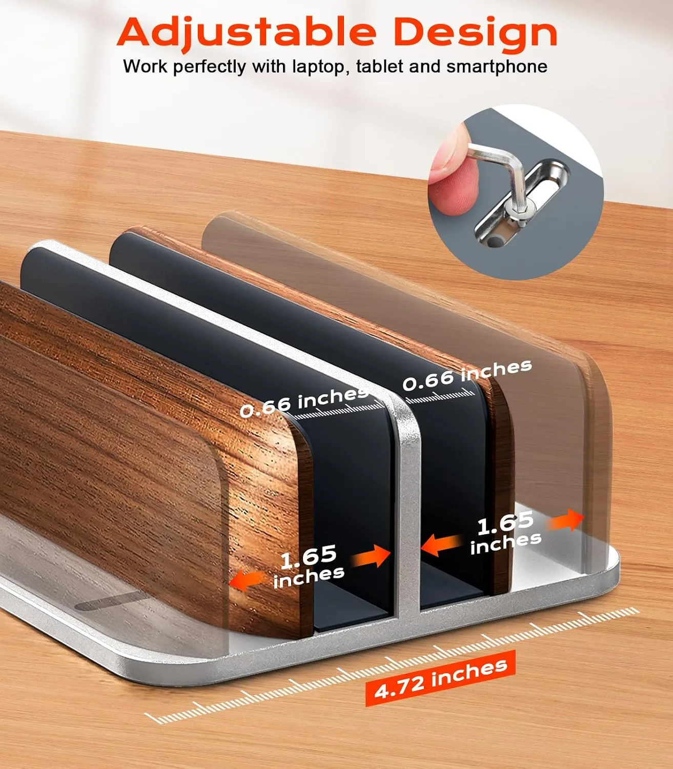 JCZT Vertical Laptop Stand, Walnut Dual Laptop Holder, Silver