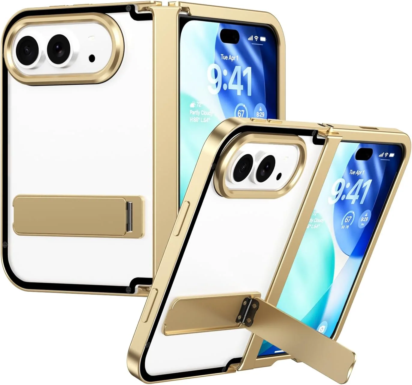 Carcasa de aluminio JIAONASHIJA para iPhone Duo con soporte y protección de bisagra dorada