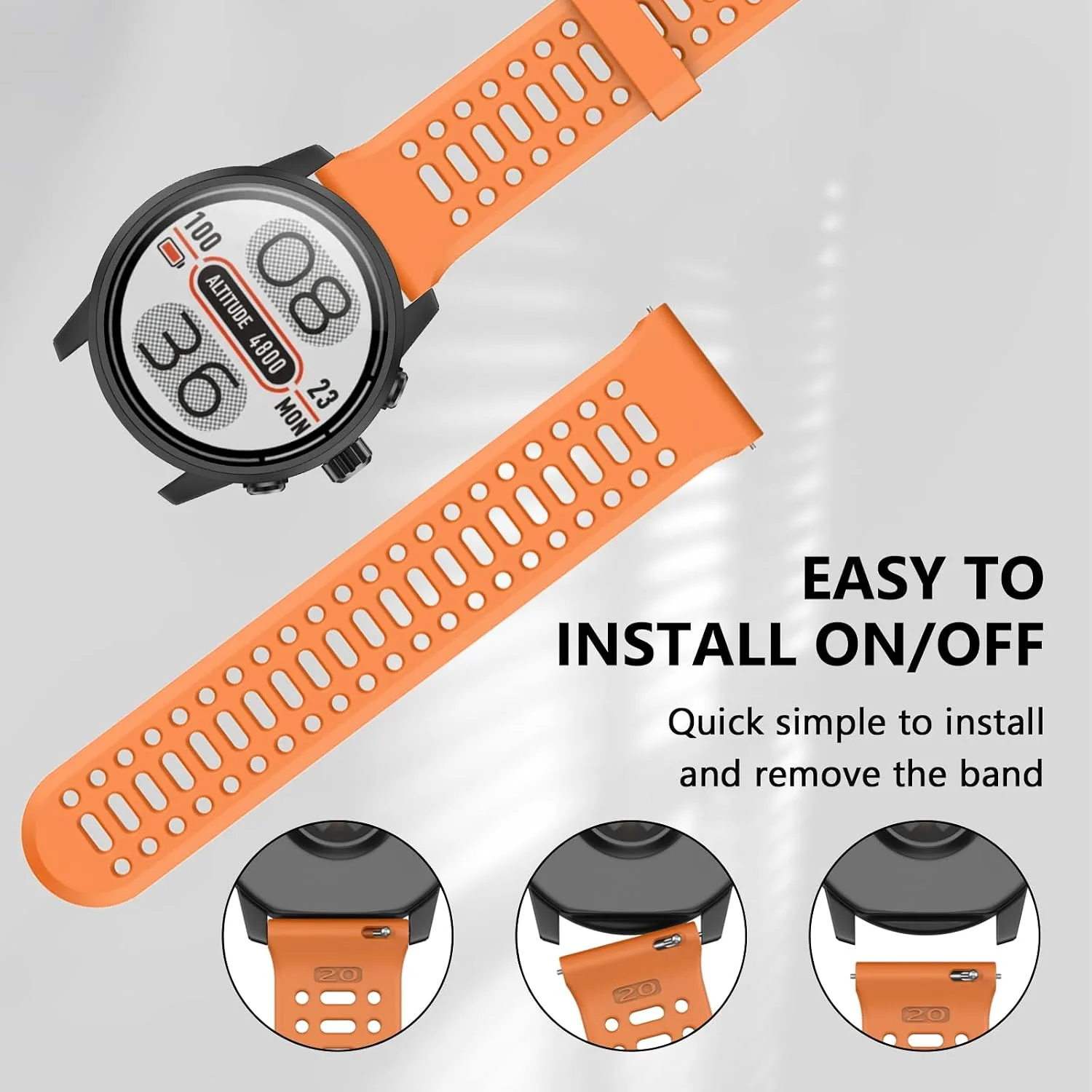 Compatible with Coros Pace 2 Watch Band, 20mm Quick Release Sports Silicone Watch Band Breathable Wristband Strap Women Men Strap for COROS APEX 2/APEX 42mm