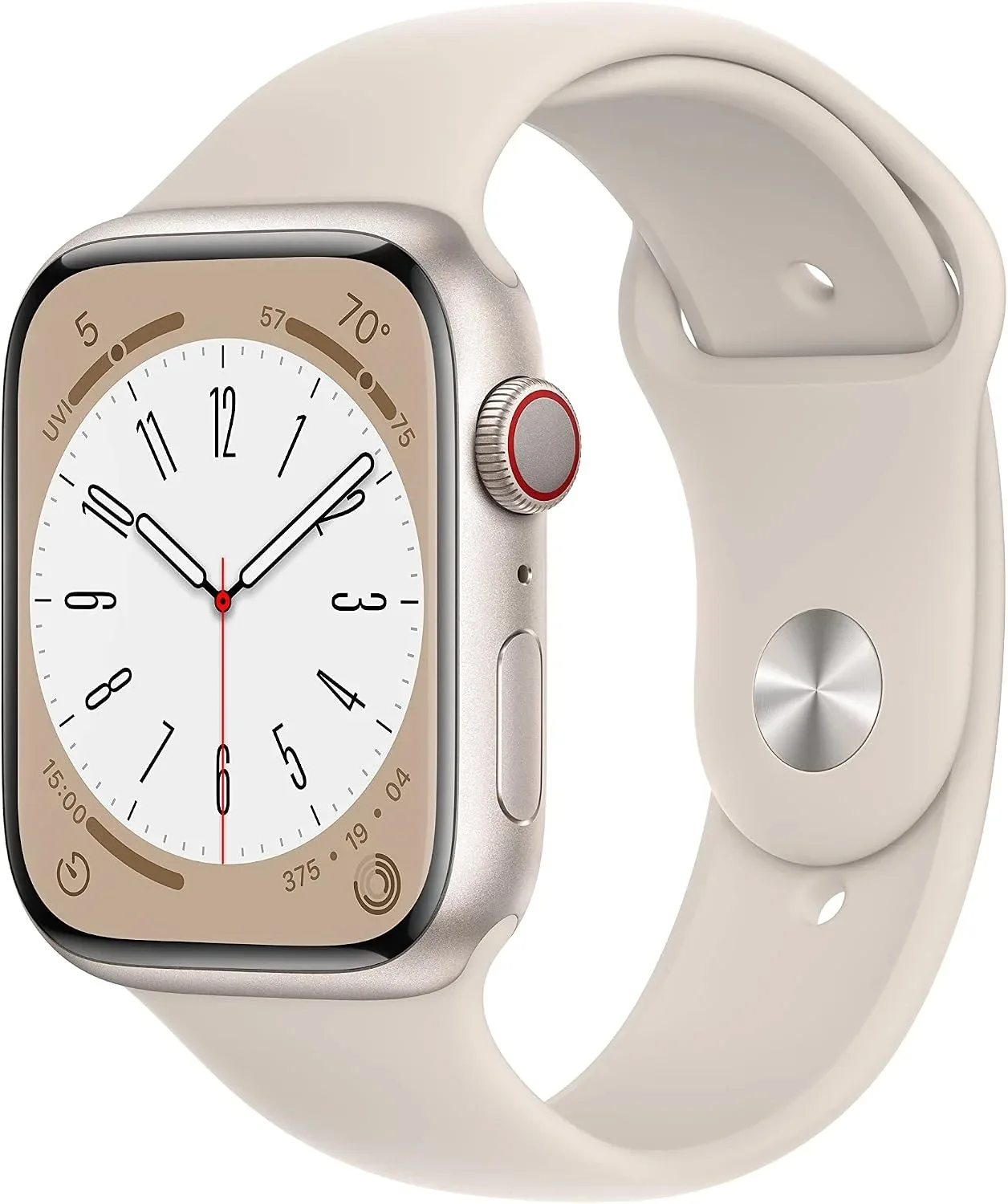 Apple Watch Series 8 [GPS + Cellular, 45mm] - Starlight Aluminum Case with Starlight Sport Band, M/L (Renewed)