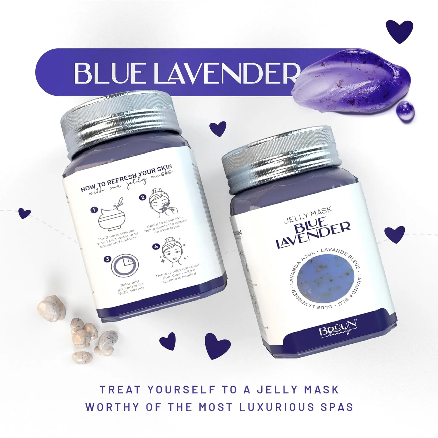 BRÜUN Jelly Mask Jar Blue Lavender Peel-Off Face Care Rubber Mask | 23 fl oz Skin Care Moisturizing Gel Mask Jar Spa Set