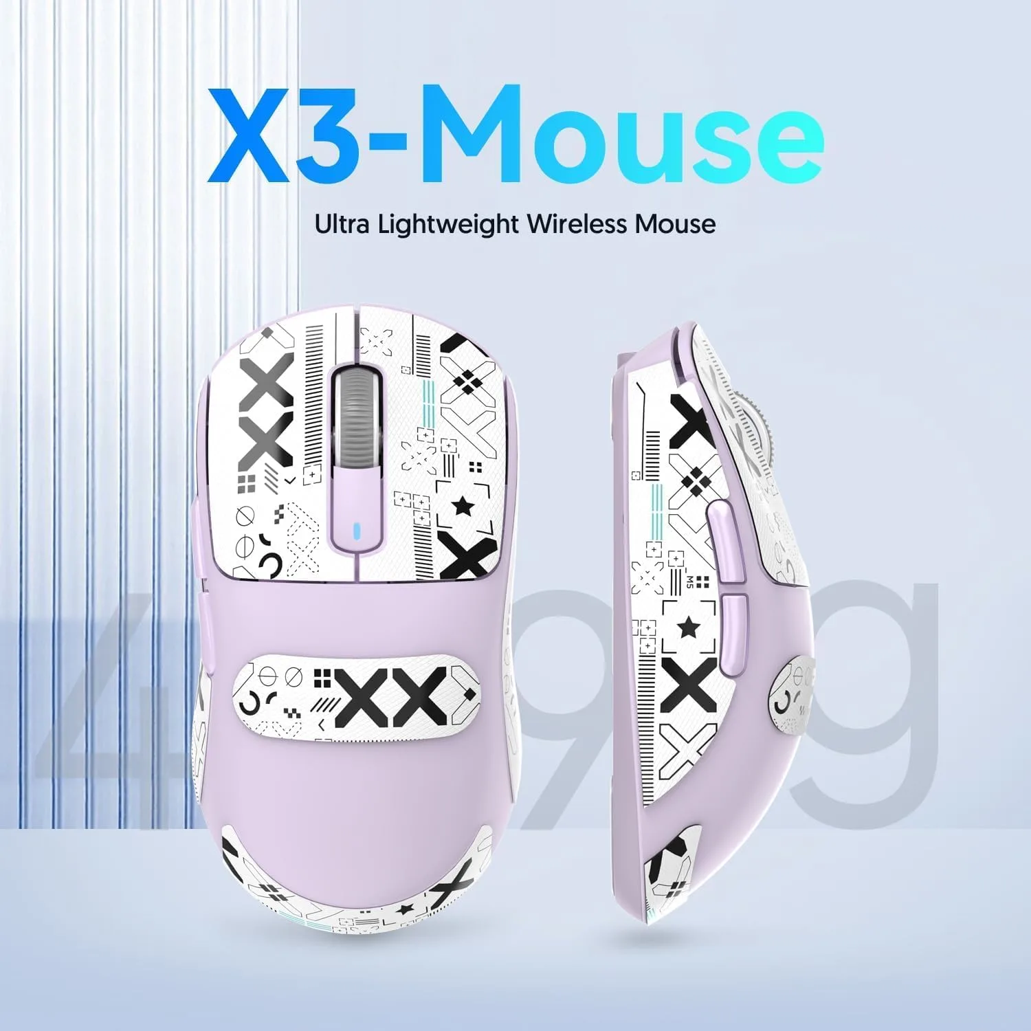 ATTACK SHARK X3 49g Ultra-Lightweight Wireless Gaming Mouse, Purple&Tape