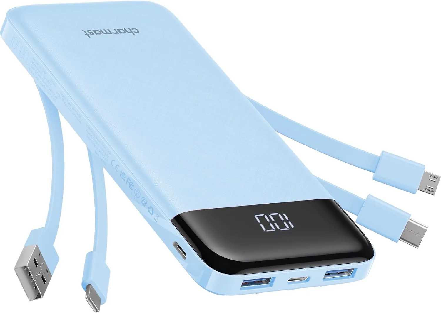 charmast Power Bank Portable Charger with Reinforced Built-in 4 Cables