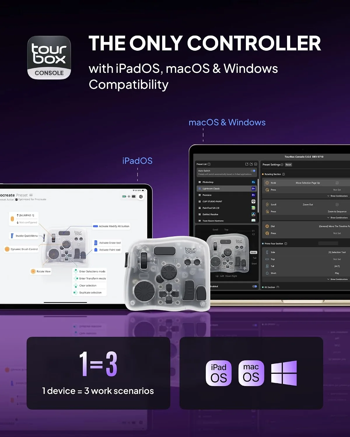 TourBox Elite Plus Editing Controller Kit, Complete Control, IceTranslucent