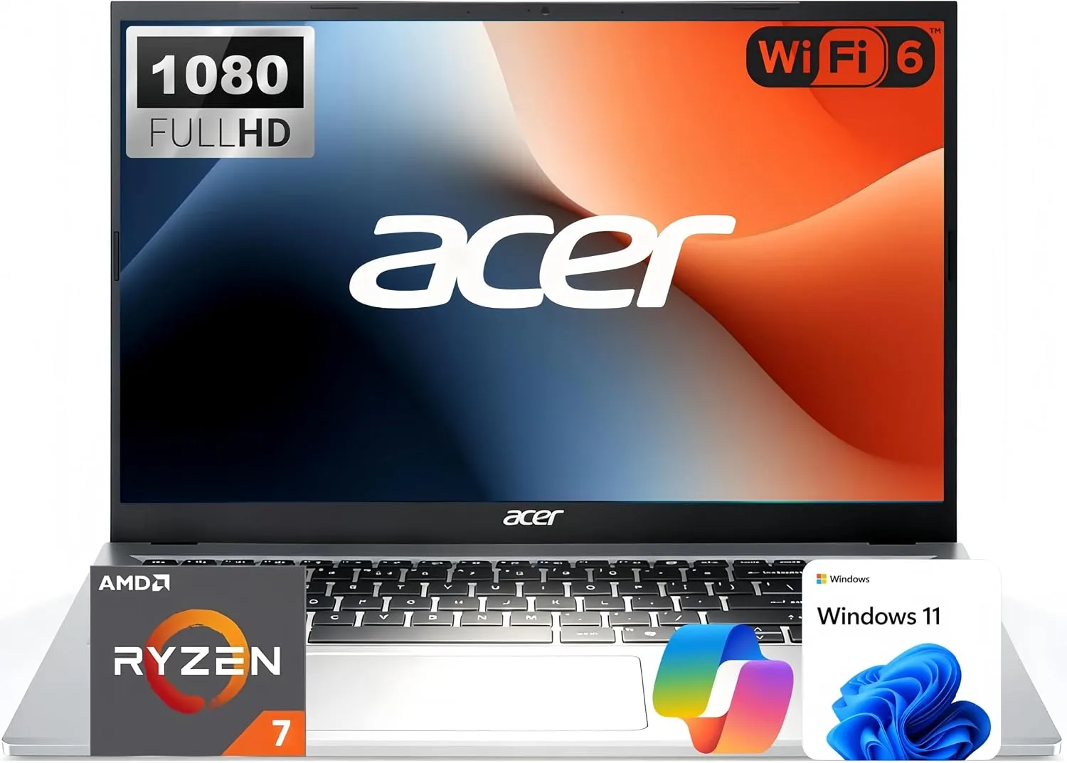 Acer Aspire Go Business Laptop, 15.6" FHD Display, AMD Ryzen 7 (8-Core 16-Thread), 16GB RAM, 1TB SSD, Wi-Fi 6, Windows 11, Copilot AI, Smooth Multitasking