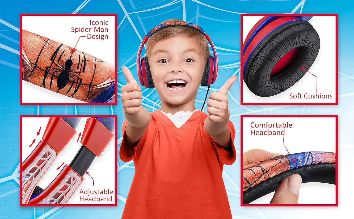 Spiderman Headphones for Kids with 3.5mm Jack, Wired Headphones for School