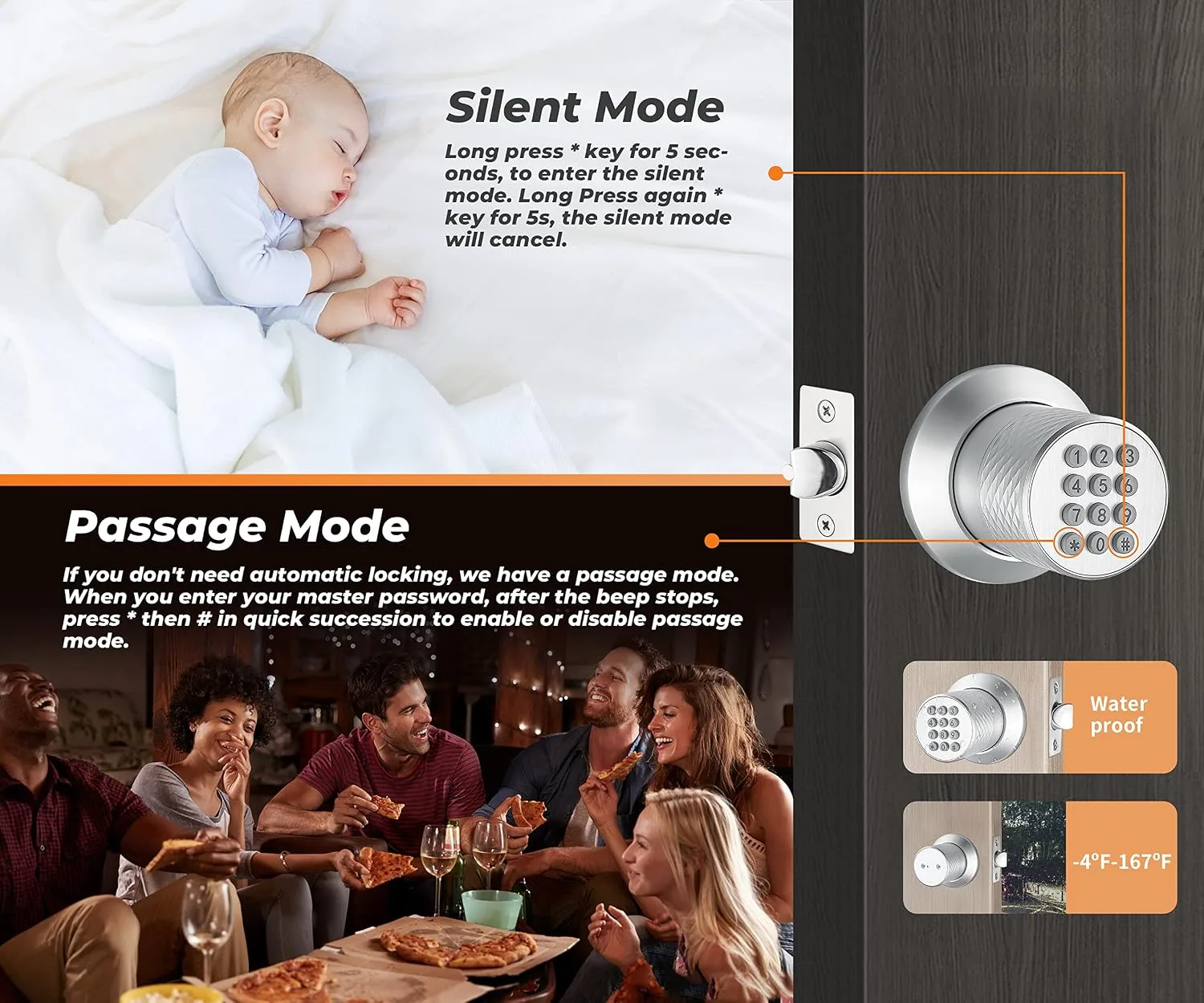 Buoan Electronic Keypad Door Knob, Smart Keyless Entry Door Lock, Silver