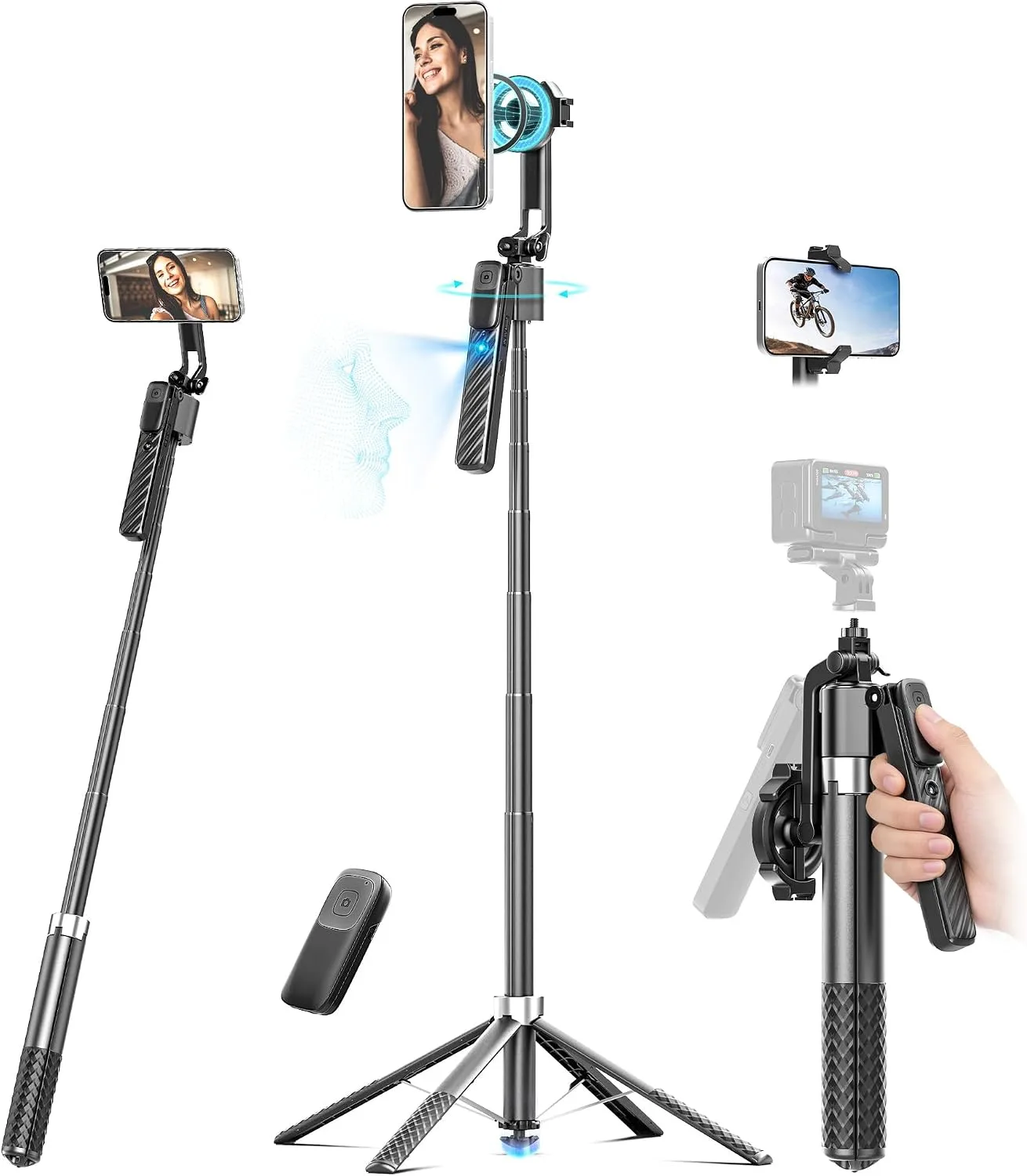 Oldshark 71" Auto Face Tracking Tripod, 1-Sec Quick Setup Magnetic Tripod for iPhone, No App Needed 360° Rotating Phone & Camera Tripod, Content Creator Essentials for TikTok YouTube