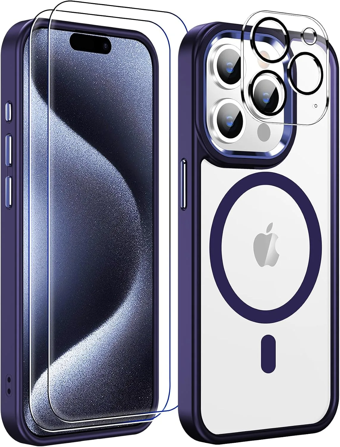 Funda para iPhone 15 Pro Temdan con protector de pantalla transparente morado