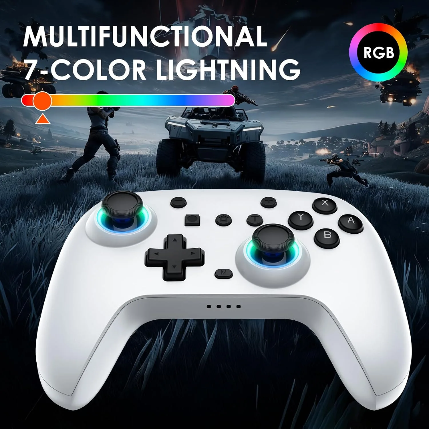 Fliresy Switch Controllers 2 Pack with Charging Dock, Switch 2 Controller for Nintendo Switch 1/2/OLED/Lite, RGB Wireless Switch 2 Pro Controller with Wake up/6-Axis Gyro/Dual Vibration/Turbo (White)