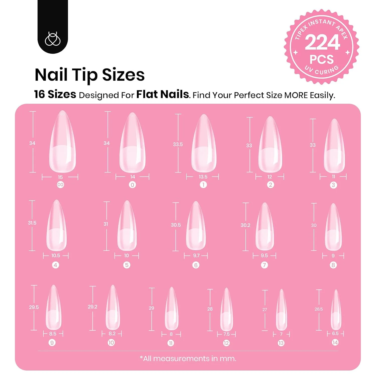 Beetles Tipex Instant Apex Nail Tips Kit, Long Stiletto, 224pcs 16 Sizes