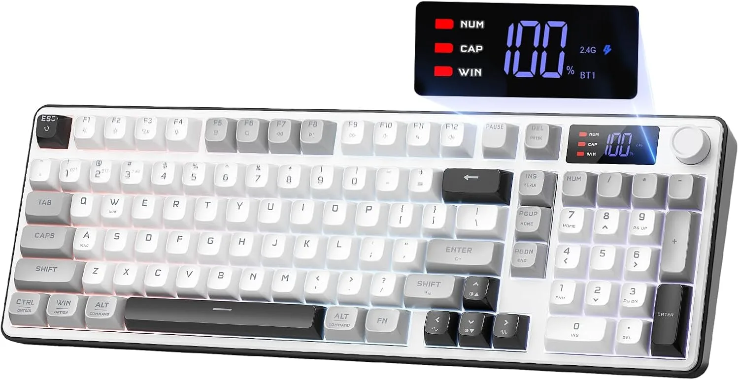 Teclado Gamer Redragon Wireless 98 teclas Tri-Mode RGB Blanco Gris