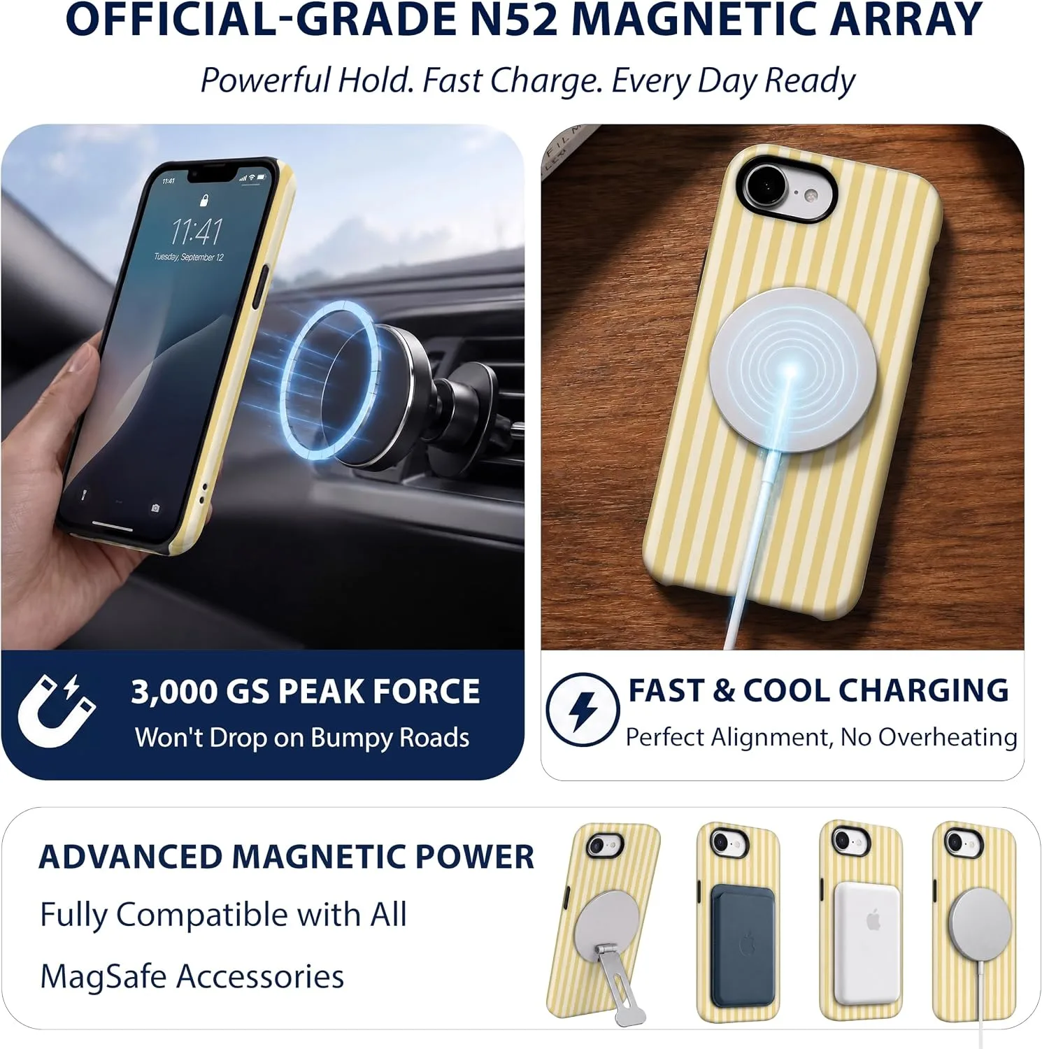 Magnetic for iPhone 16e/17e Phone Case, Butter Yellow Striped