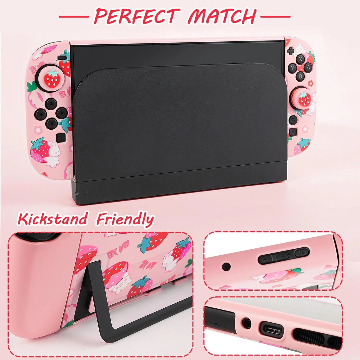 TIKOdirect Carrying Case for Switch 2, Cute Portable Bag Accessories with Soft Protective Case, Screen Protectors and Thumb Grip caps, Game Card Case 7in1, Pink Rabbit