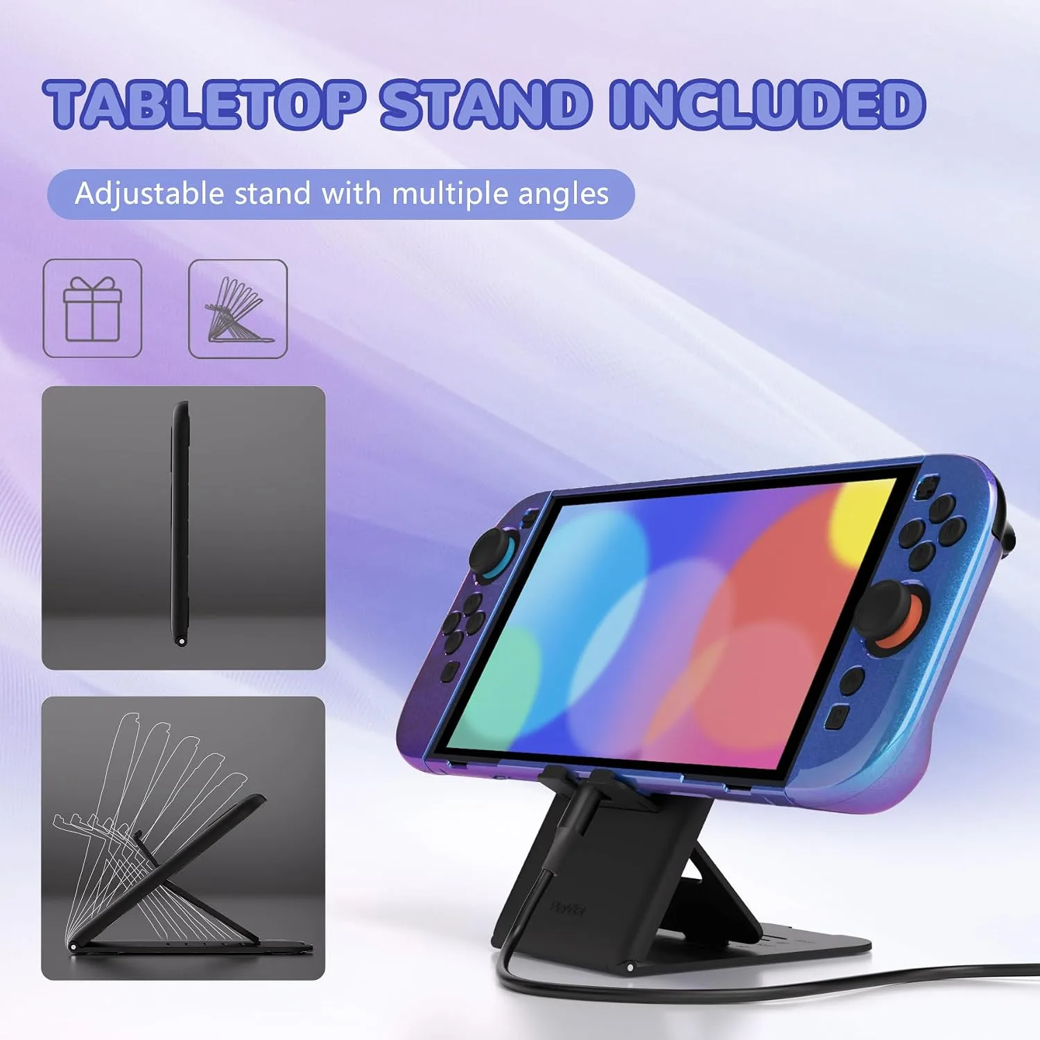 PlayVital Glossy Protective Case for Nintendo Switch 2 with Extra Stand & Thumb Grip Caps | Solid Color Series, Chameleon Purple Blue