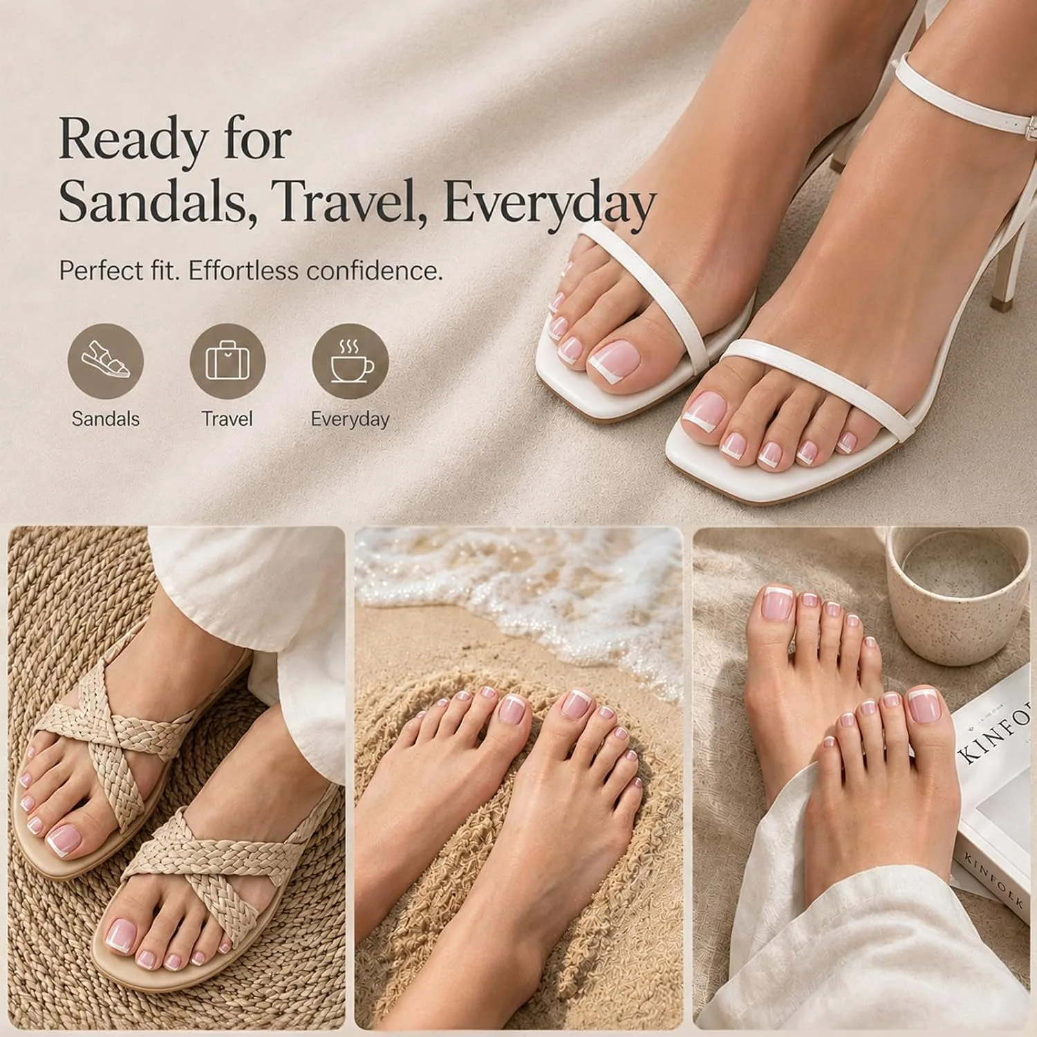Beetles X Press French Tip Toenails - Glossy Pink Short Square 150 Pcs