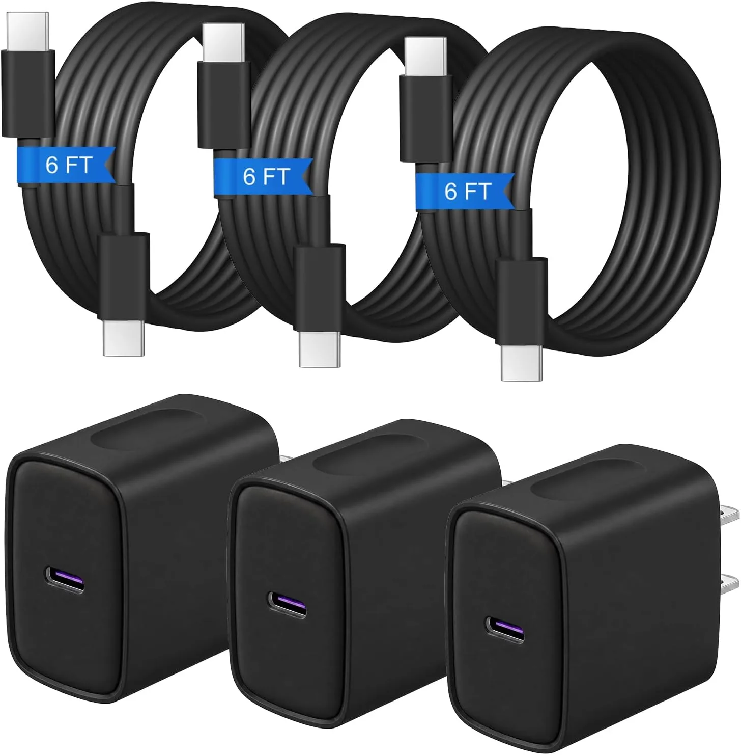 iPhone Duo Charger,iPhone 18 17 16 15 Charger Fast Charging 3+3Pack -Black