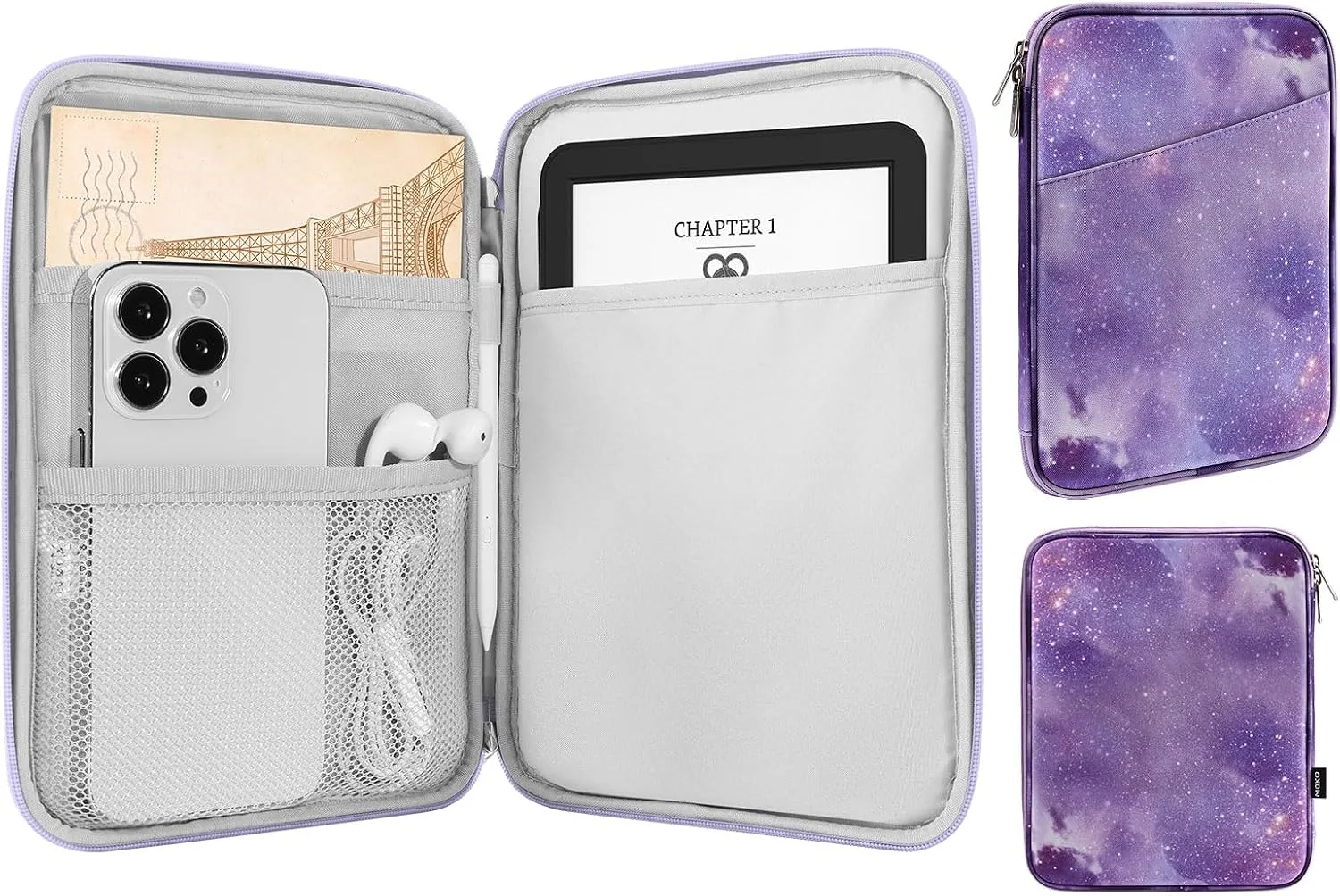 MoKo 6-7" eReader Sleeve Bag for 7" ereader Colorsoft Signature Edition, All-New 6" ereader 11th Gen 2022/10th Gen 2019/8th Gen 2016, 6.8" ereader Paperwhite 11th/10th Gen 2021/2018, Purple Starry Sky