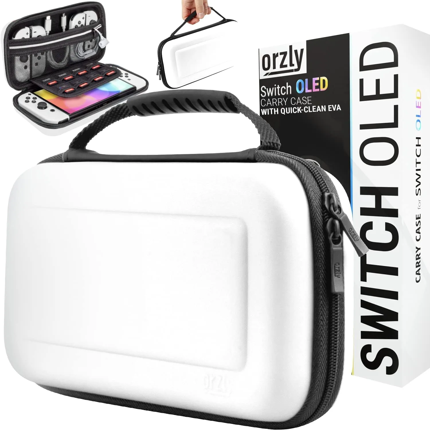 Estuche Orzly para Nintendo Switch OLED con compartimento para accesorios y juegos