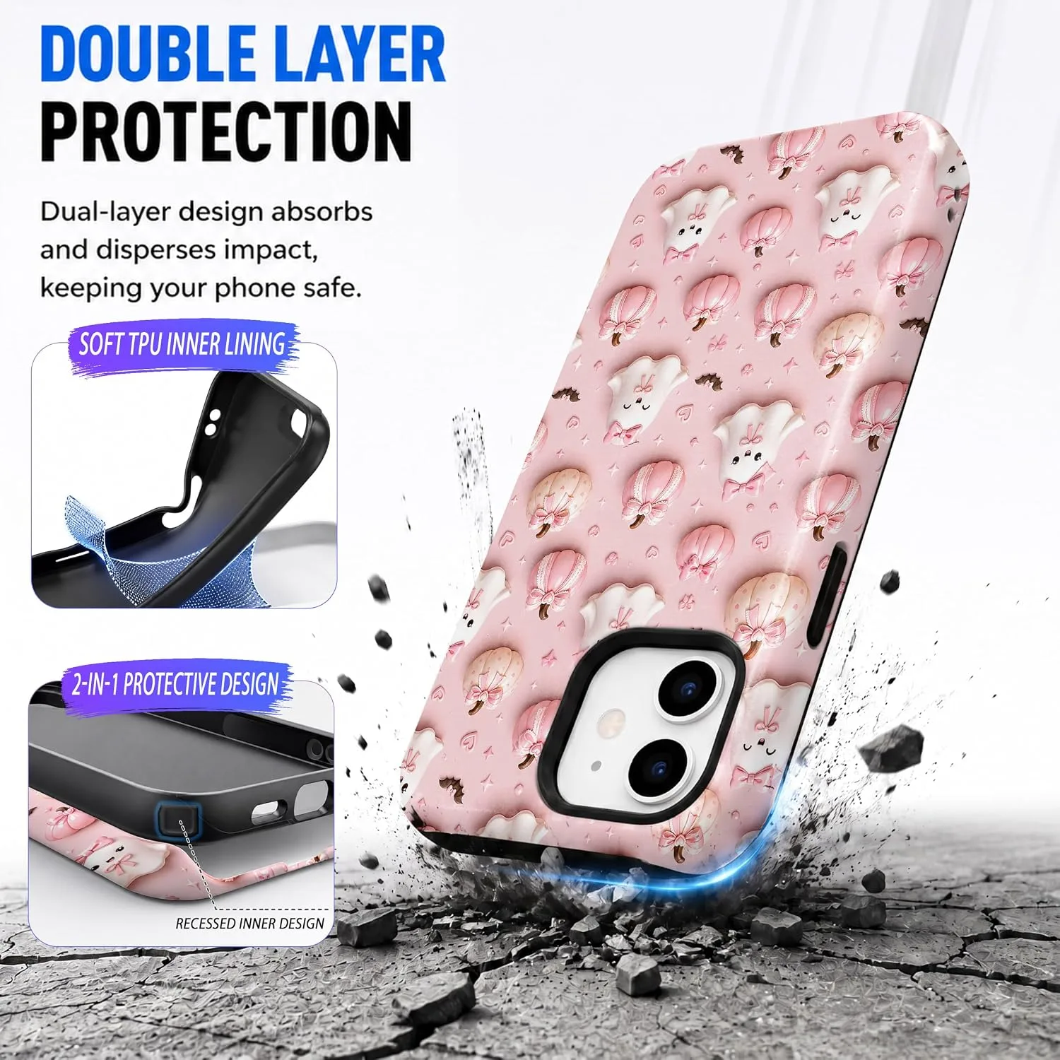 Magnetic for iPhone 11 Phone Case, Pastel Pink Ghost Halloween