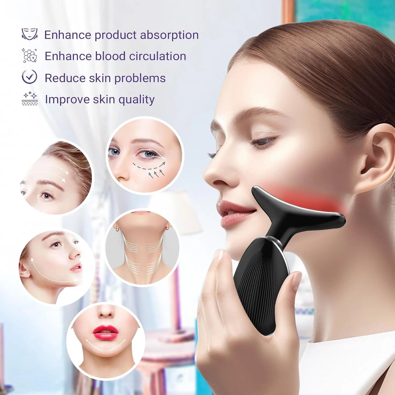 Neck Face Massager, Face Sculpting Tool, 3 Modes and Vibration for Facial Massager for Double - Chin Wrinkle,Daily Home Use, Black