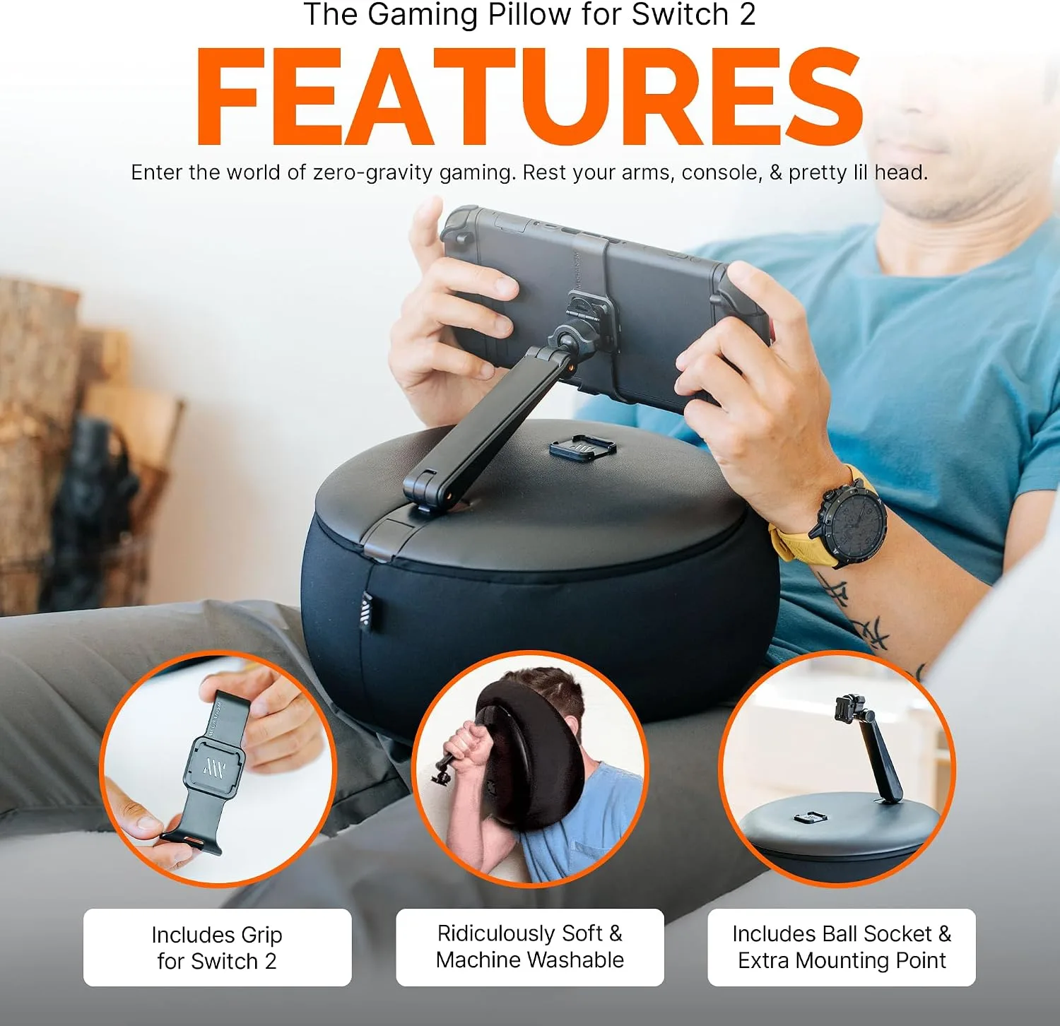 Mechanism Gaming Pillow Compatible with the Nintendo Switch 2 | Experience Zero Gravity Gaming with Our Nintendo Switch 2 Accessories | Ridiculously Soft & Machine Washable Pillow for Gamers