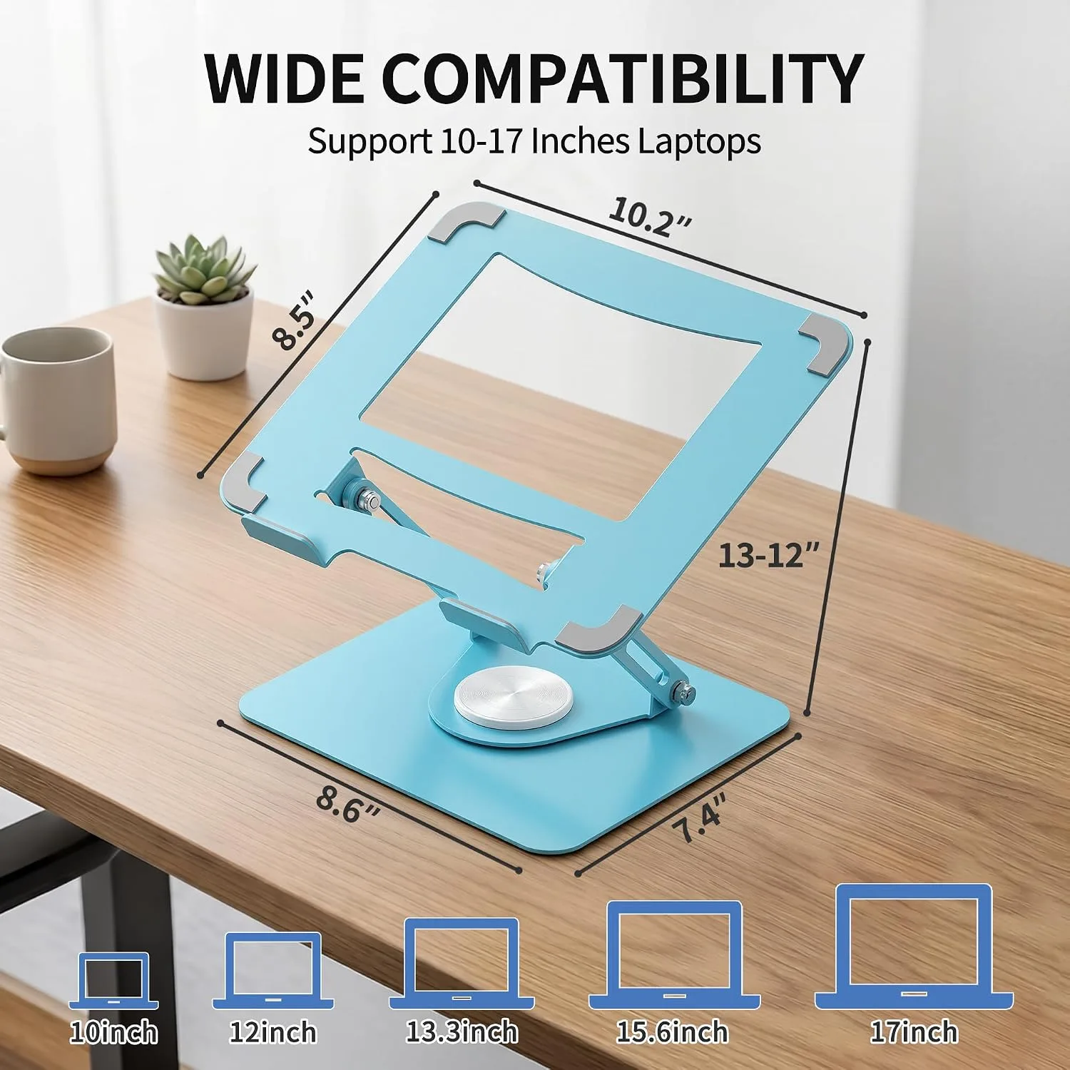 ALASHI Laptop Stand for Desk with 360° Rotating Base, Multi-Angle Adjustable Laptop Stands, Foldable Laptop Riser Compatible with 10 to 17 Inches PC Computer, Blue