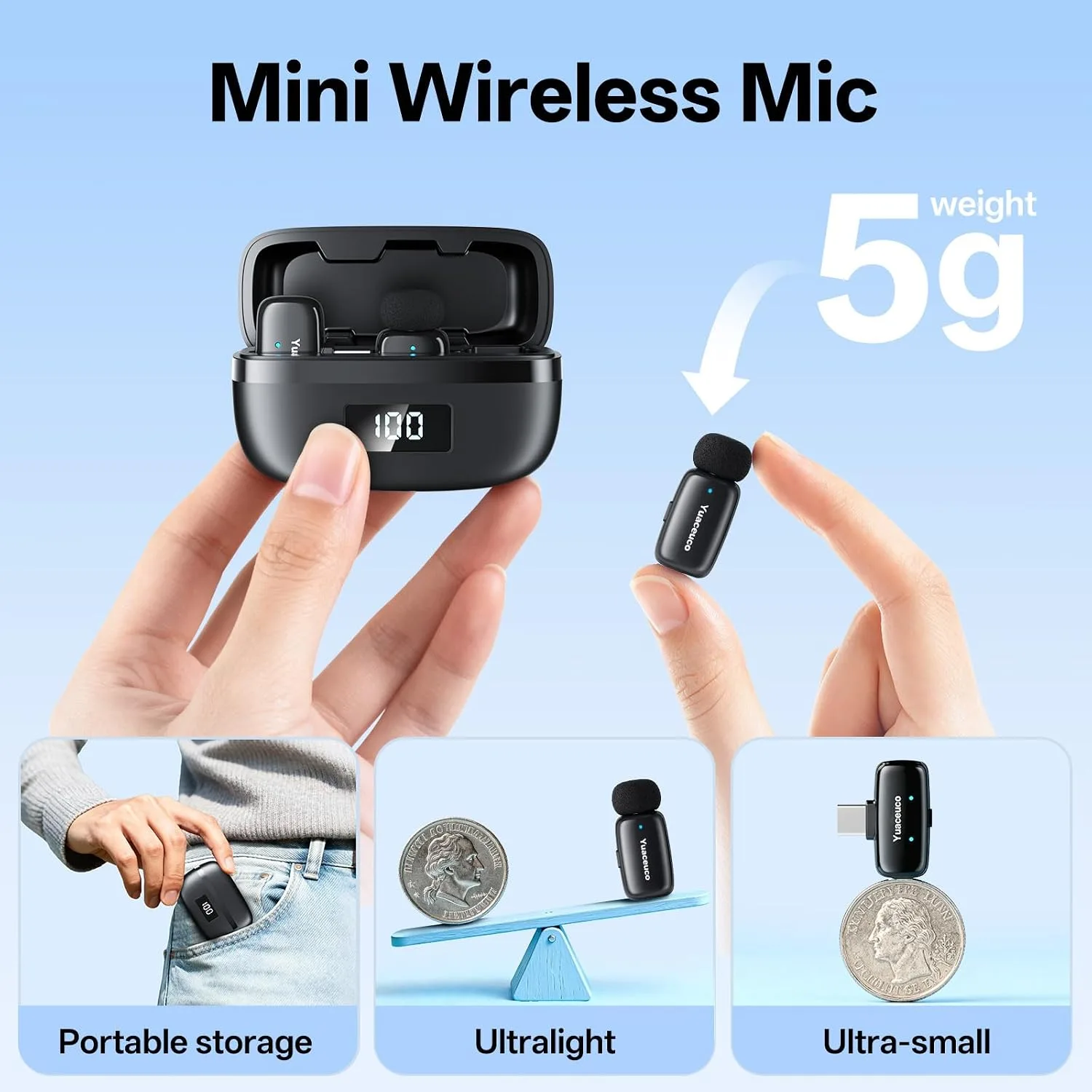 2 Sets Mini Wireless Microphone for iPhone ipad Android