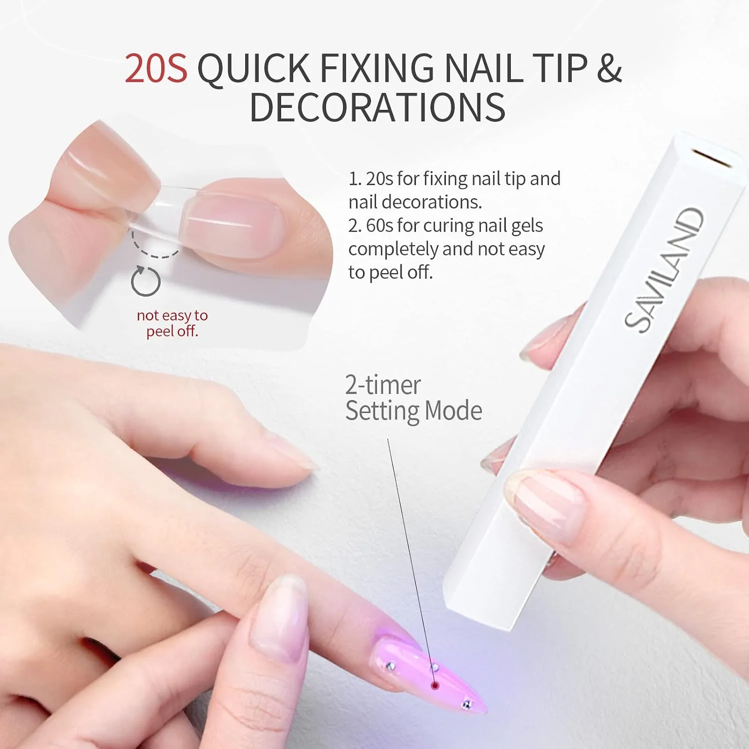 SAVILAND Cordless Mini U V Nail Lamp, Handheld U V Light for Gel Nails, 6W