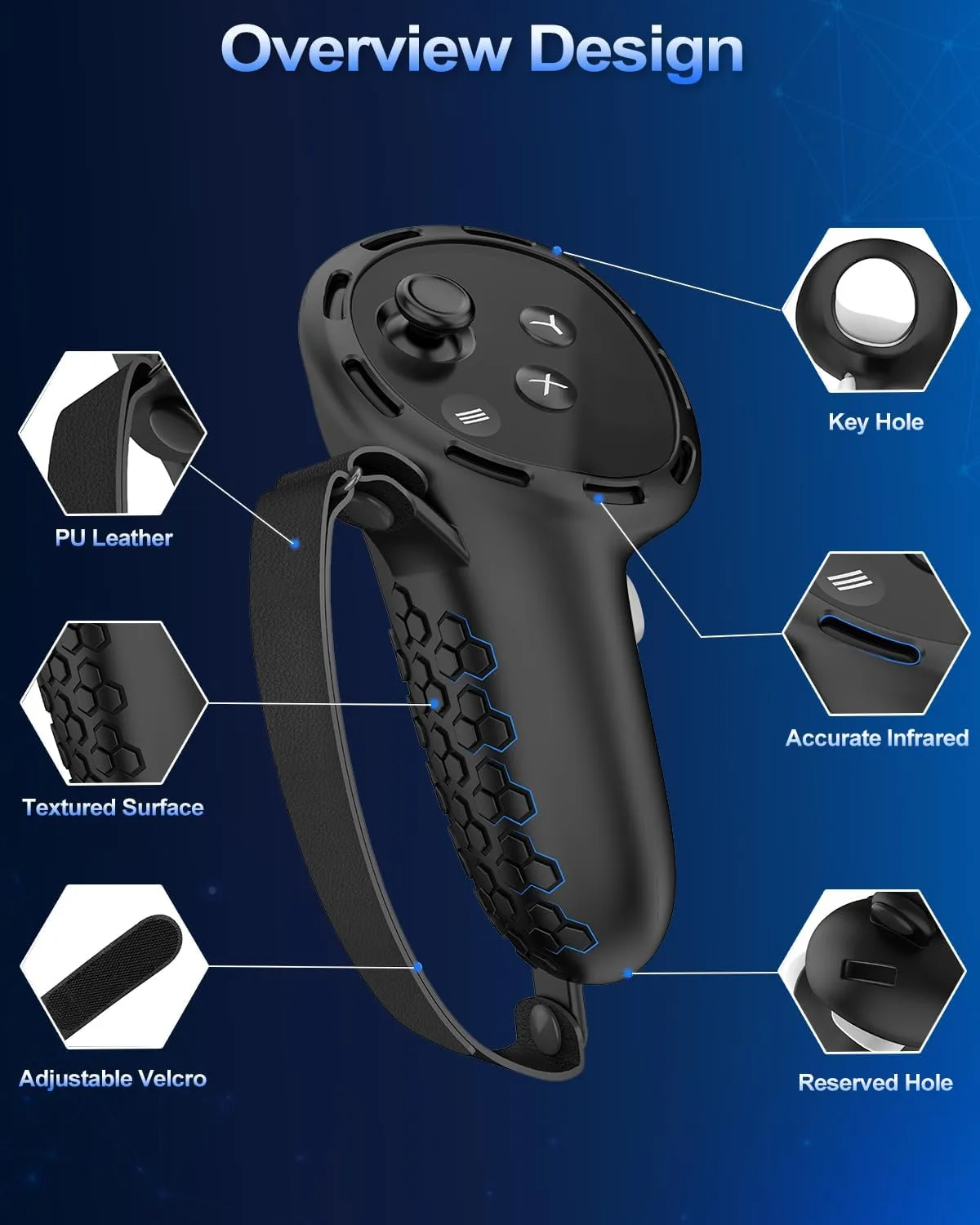 AMZDM Controller Grip for Meta Quest 3S Oculus Quest 3 VR Accessories Grips Cover for VR Touch Controllers Straps Silicone Covers Protector with Non-Slip Thumbstick Covers 1Pair Black