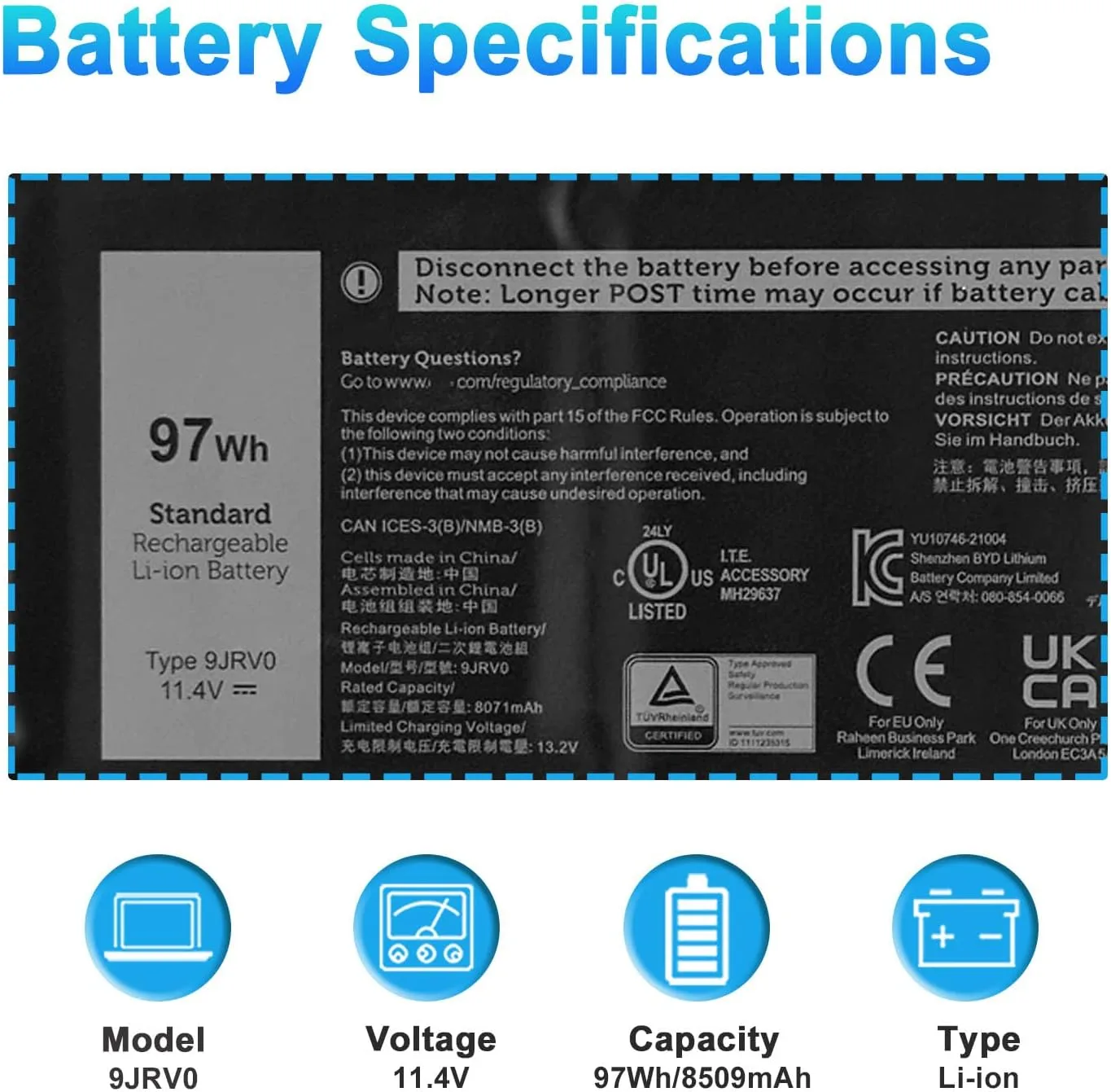 9JRV0 Laptop Battery for Dell Alienware M18 R1 R2 M17 R5 AMD