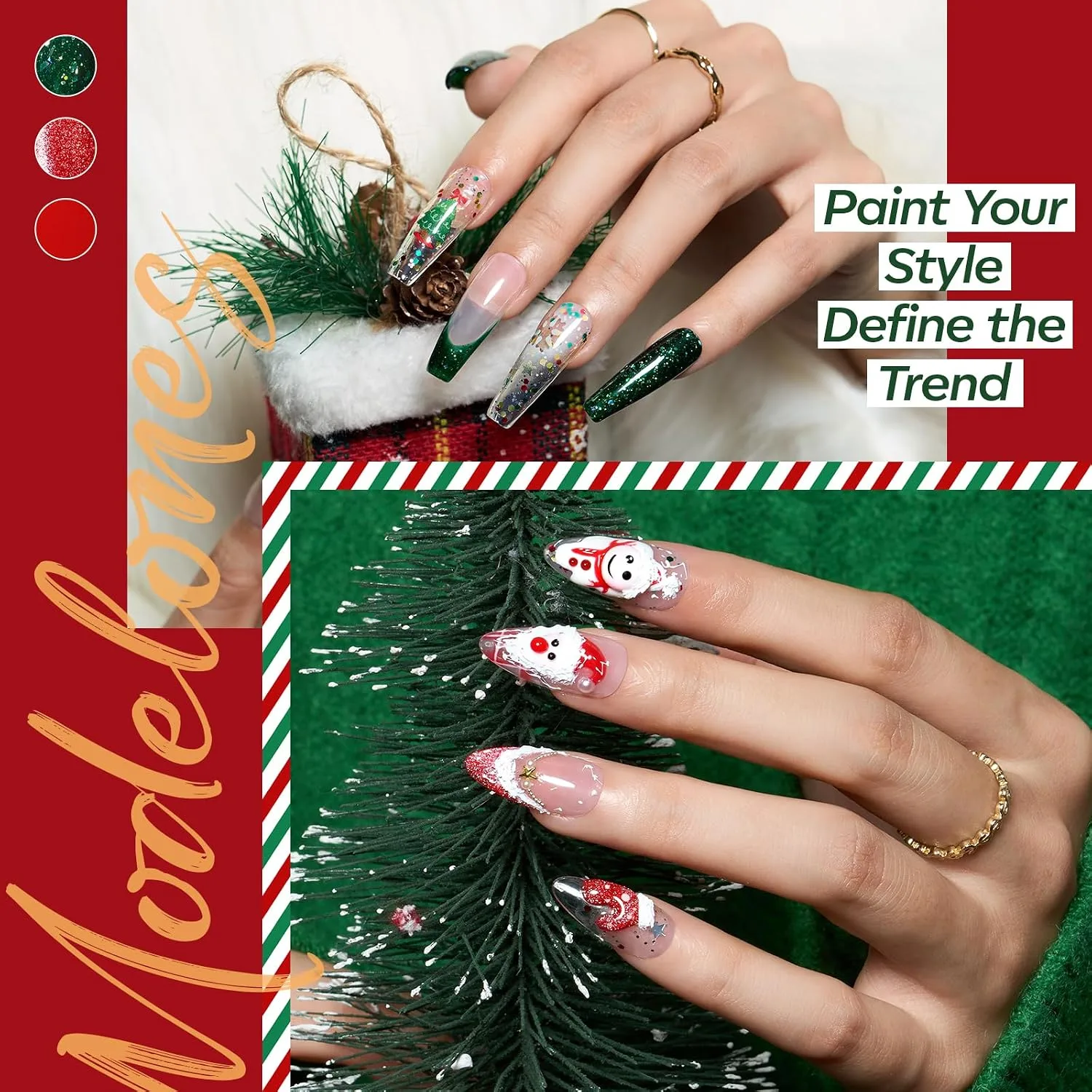 modelones Cat Eye Gel Nail Polish Set Glitter 6Colors Red Dark Green White