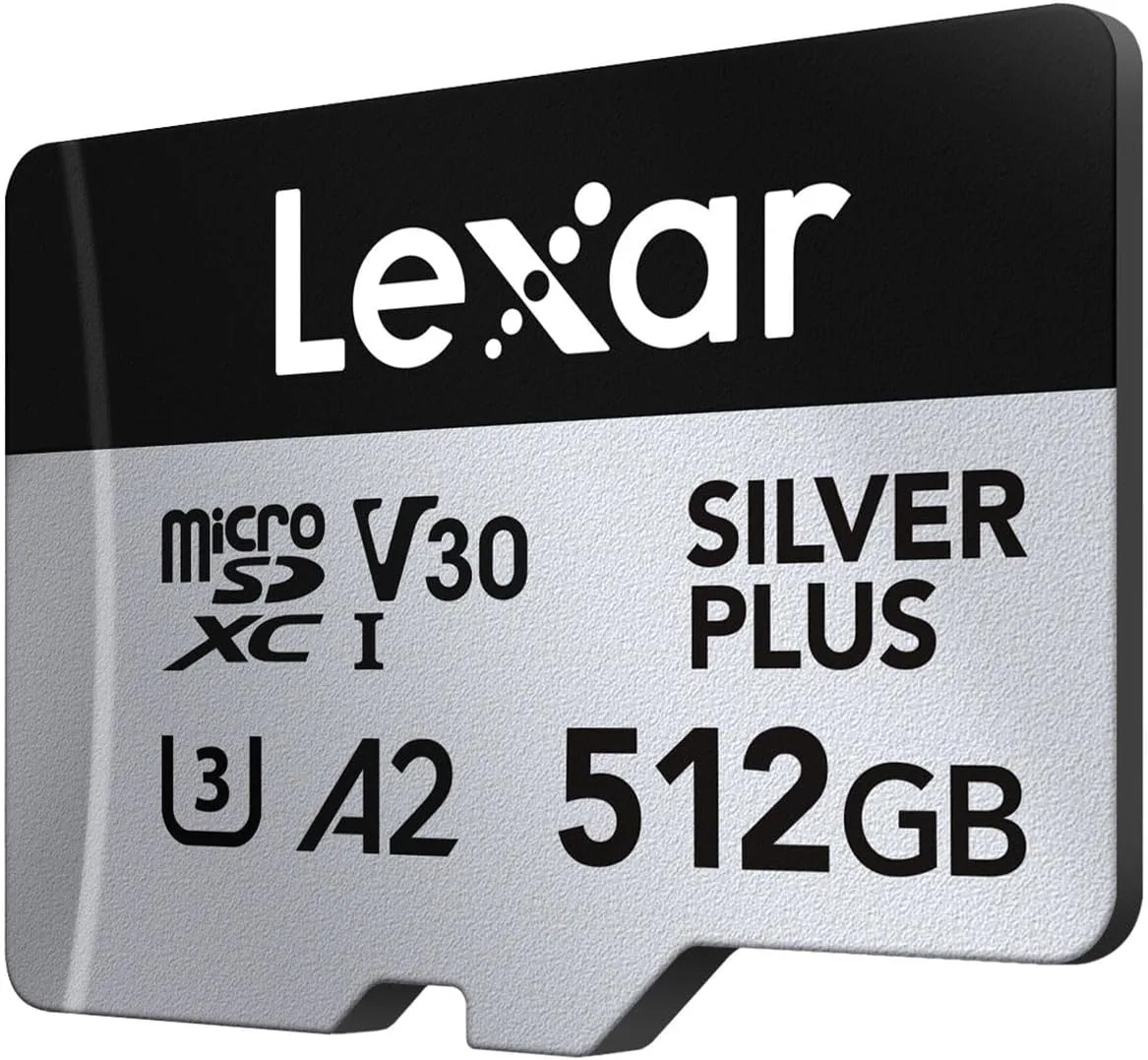 Lexar 512GB Silver Plus Micro SD Card, 205MB/s Read, 4K, V30, UHS-I