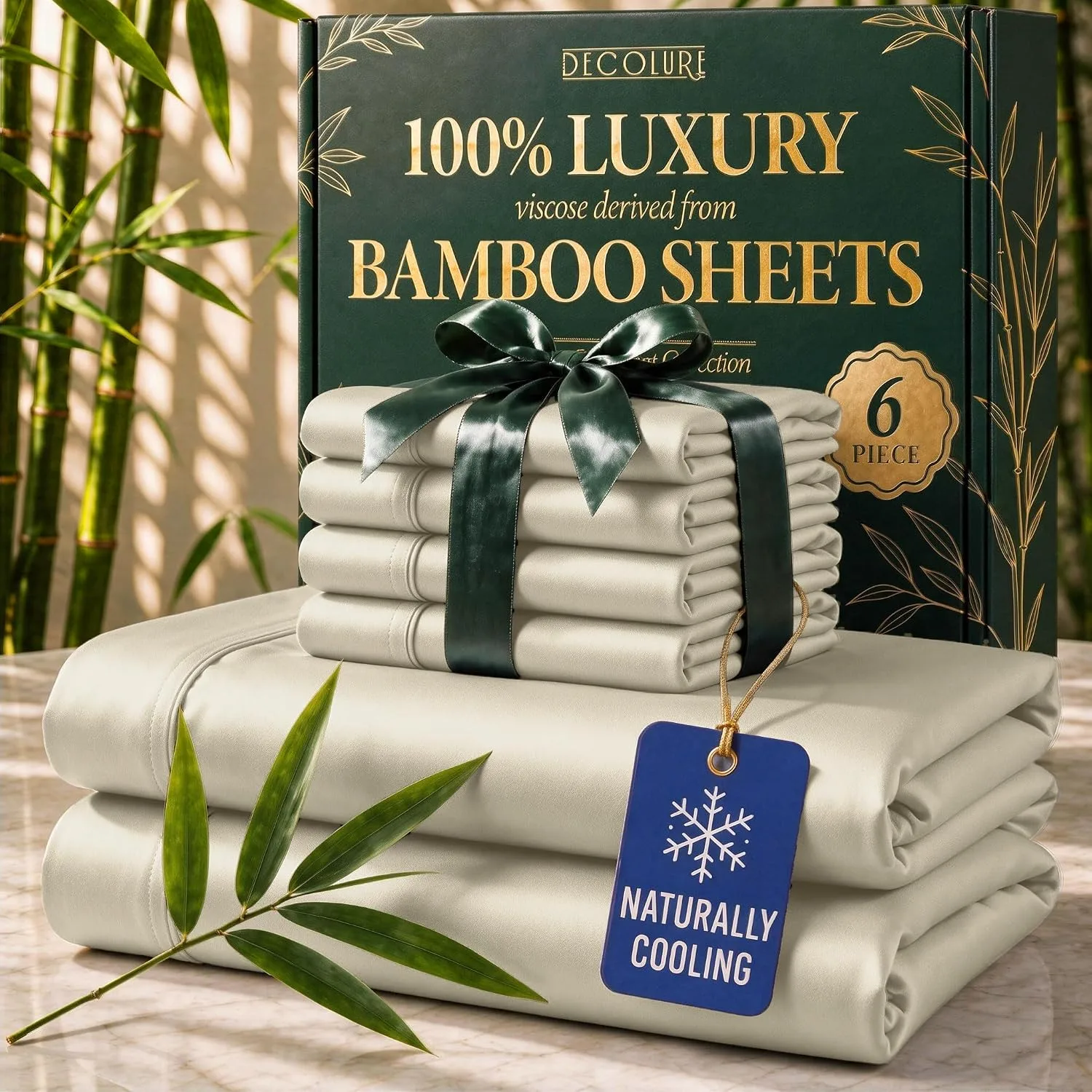 DECOLURE 100% Viscose from Bamboo Sheets King Size | 6 Pc Cooling Bed Set