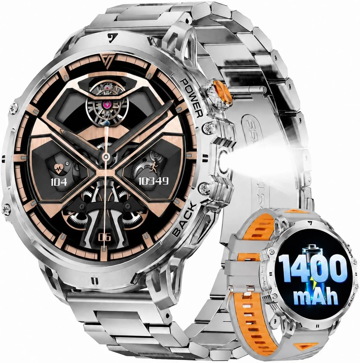 LIGE Military Smart Watches for Men(2 Bands), 1400mAh/1.85" HD Large Screen