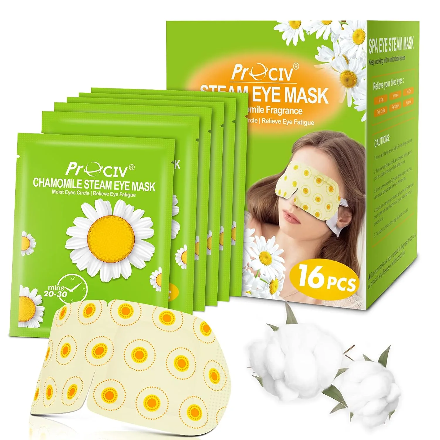 Mascarilla facial para ojos Prociv 16 unidades auto calentables lavanda