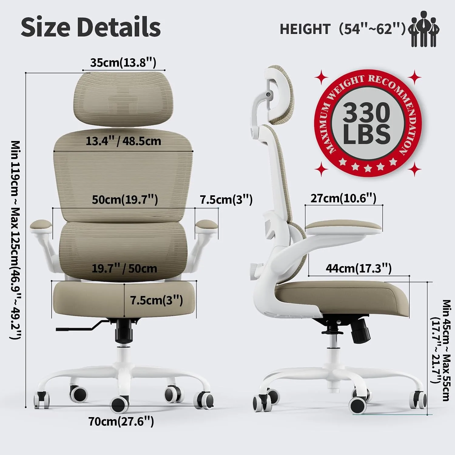TRALT Office Chair Ergonomic Desk Chair with Lumbar Support Khaki, 1