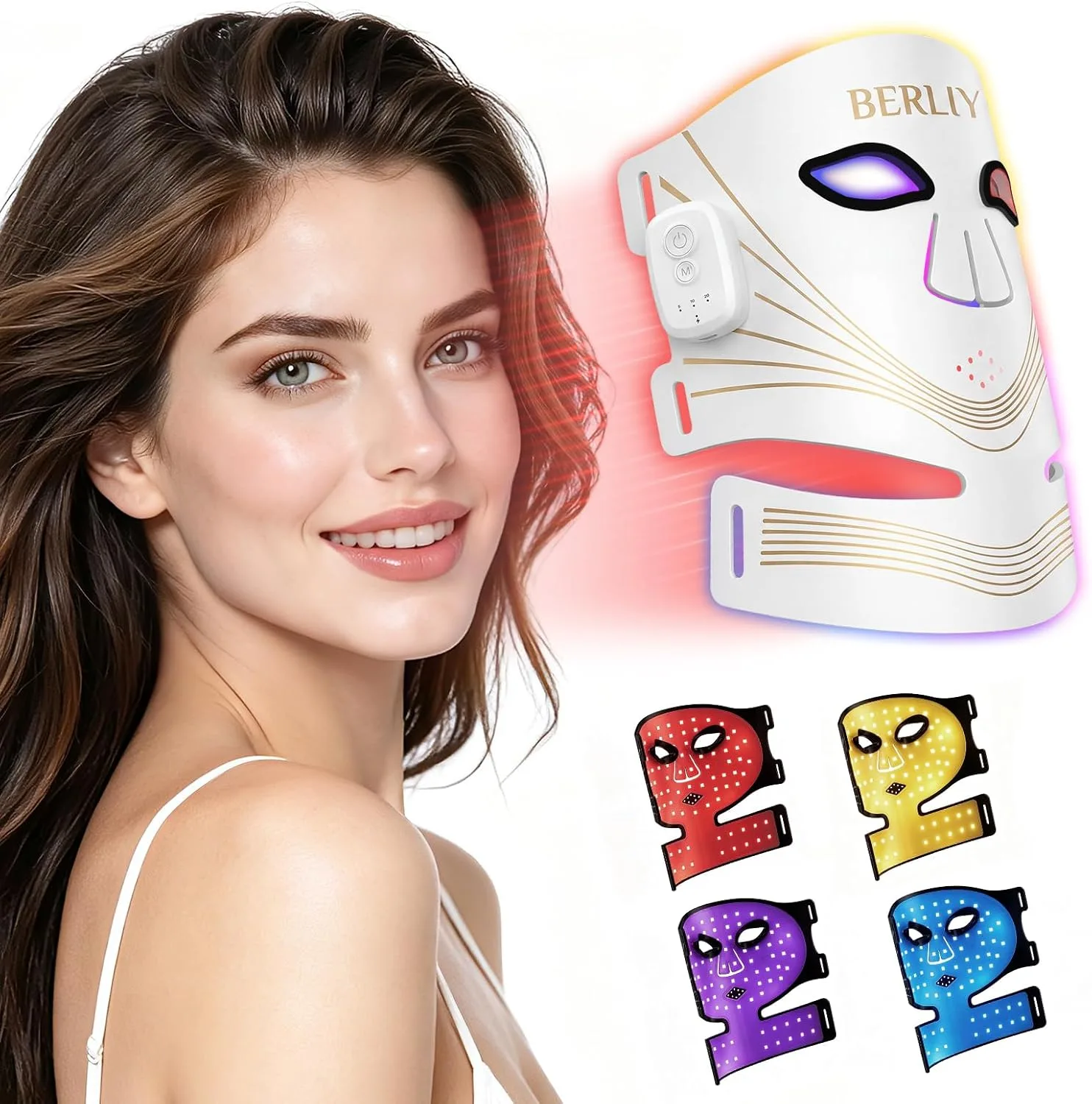 Red Light Therapy Mask for Face, Cordlesss 4-Mode&Timer, FDA Cleared