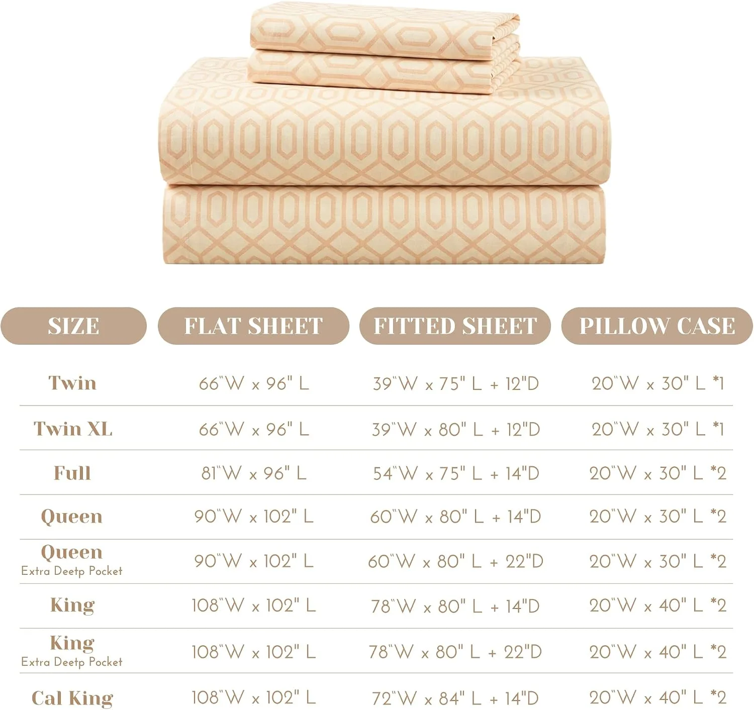 Comfort Spaces 100% Cotton Percale Sheets Twin Sheet Set 3 Pcs, Diamond Tan