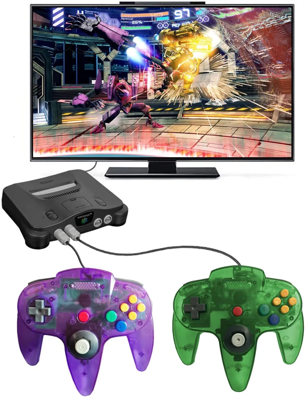 ZeroStory Classic N64 Controller, Wired N64 Controller Upgraded Joystick for N64 Video Game Console (Transparent Green and Transparent Purple)